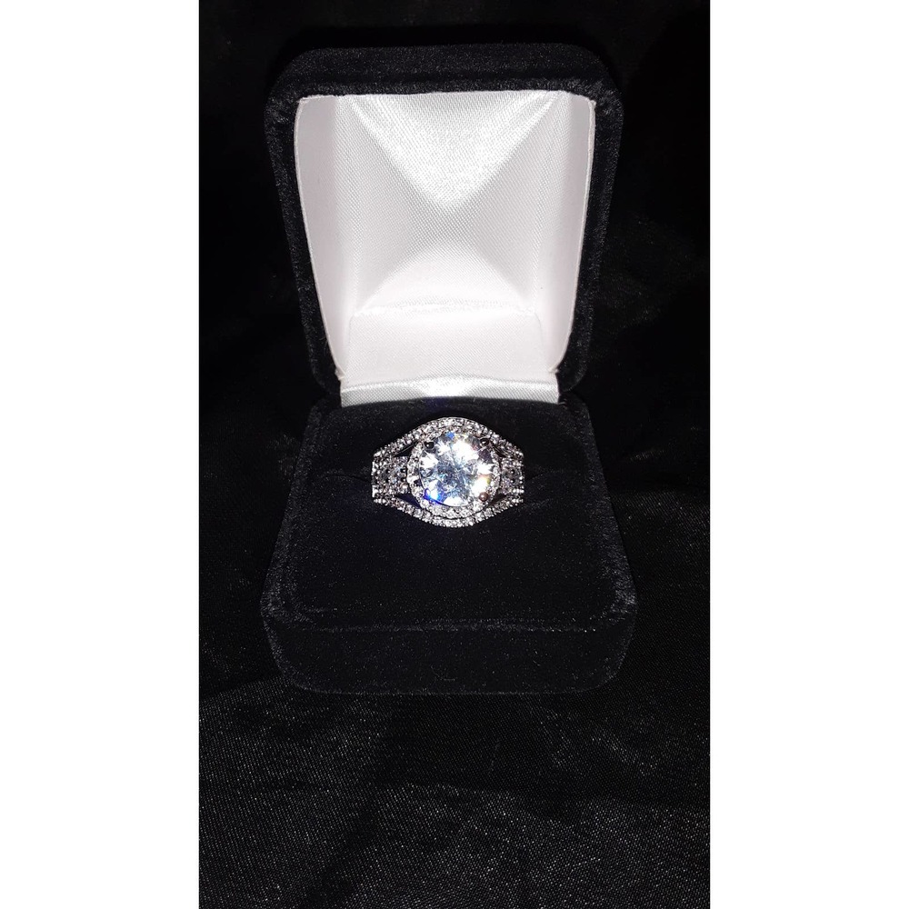 NIB Sz 8 s925 Silver Aquamarine & CZ Diamond Ring